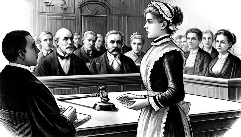 Bridget Sullivan, the Borden family's housemaid, giving testimony during Lizzie Borden's trial.