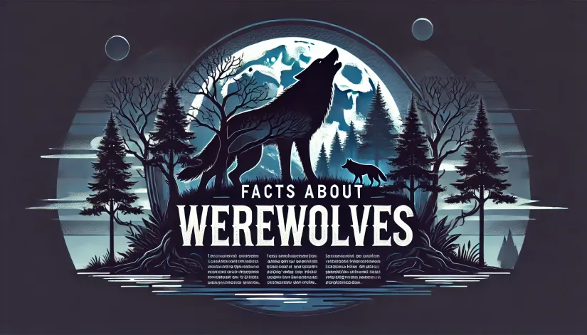 Mystical forest scene with a werewolf silhouette and the words "Facts about werewolves"