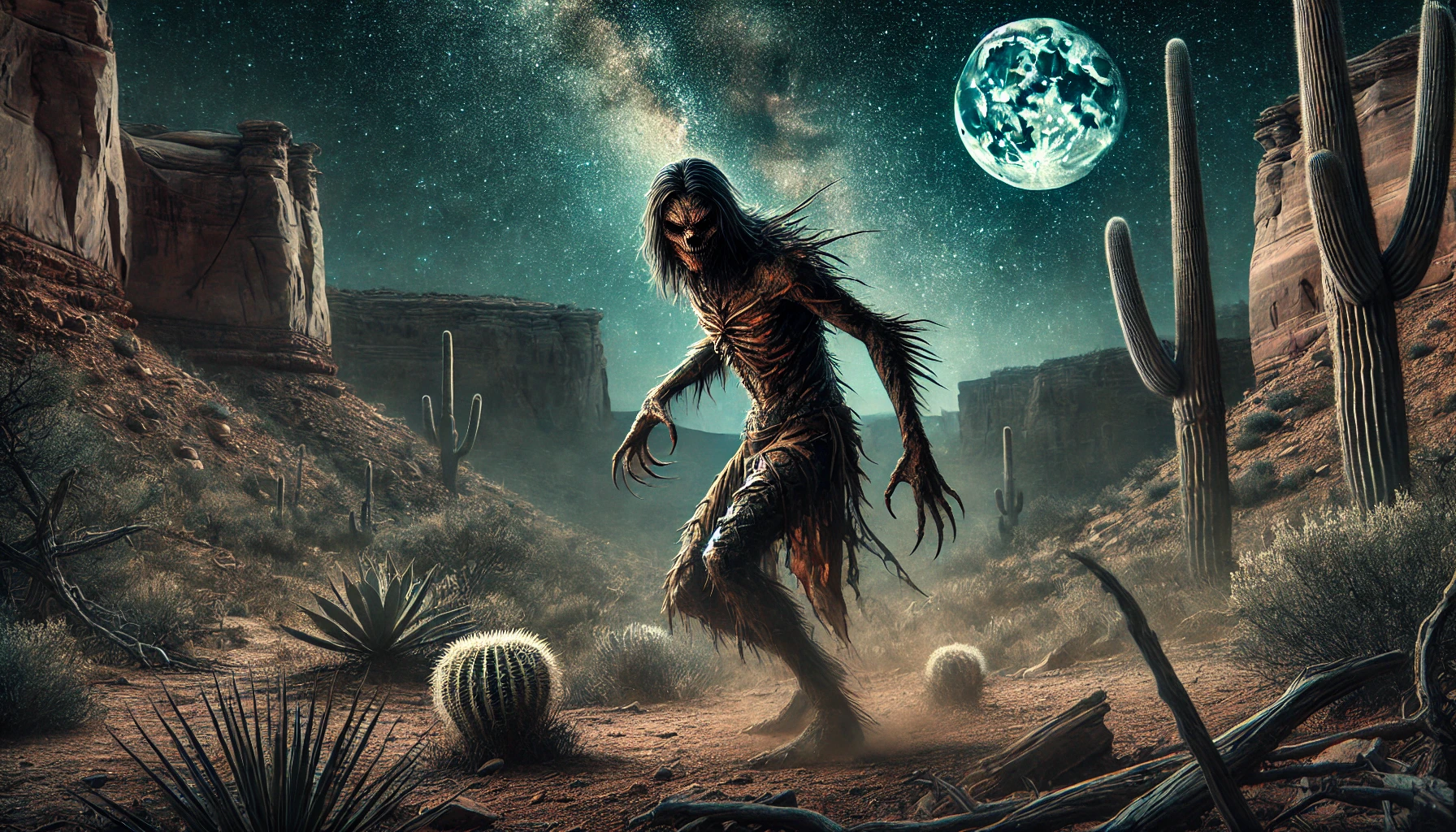 Facts about werewolves: Depiction of a Navajo skinwalker transforming into a wolf