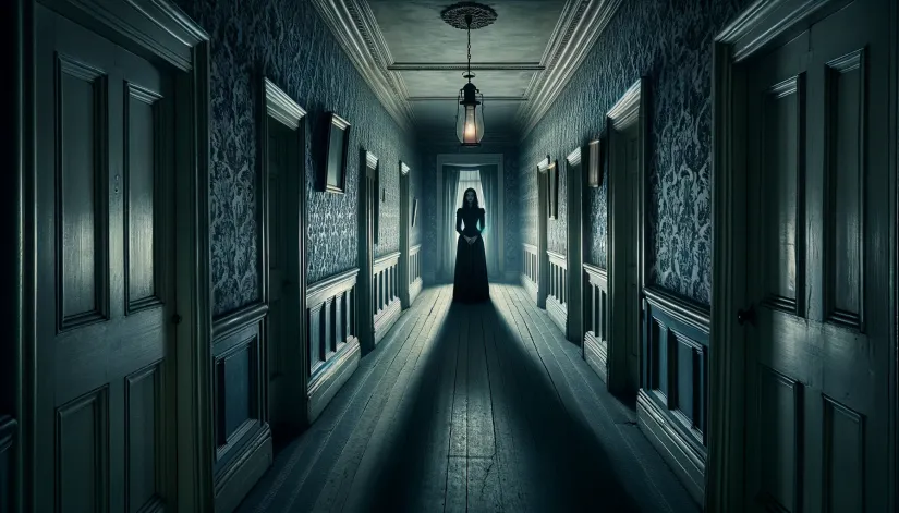 A mysterious figure walking on the halls inside the Winchester House