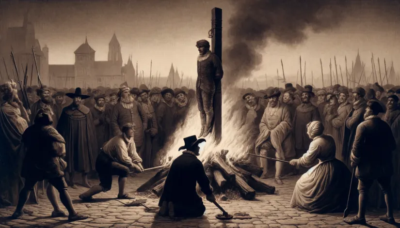 The execution of Gilles Garnier being burned at the stake.