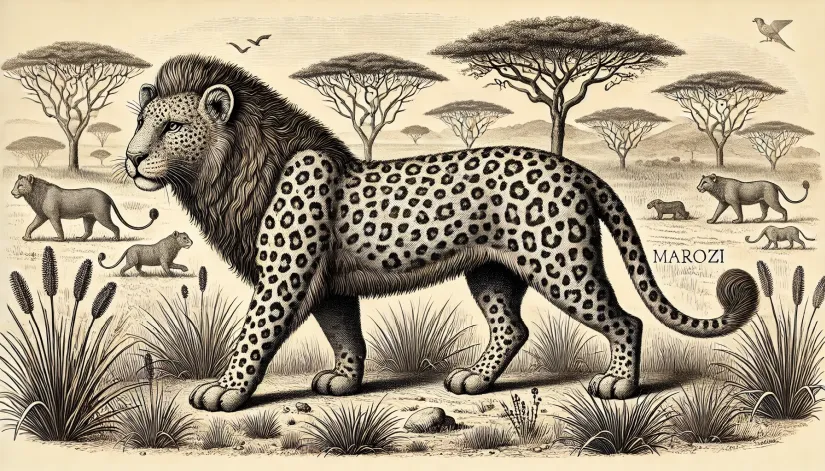 Marozi-Physical-Traits Detailed illustration of Marozi's distinctive physical traits including its spots and lack of mane.