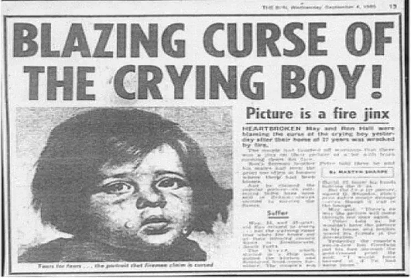 A newspaper article about the alleged Crying Boy painting curse