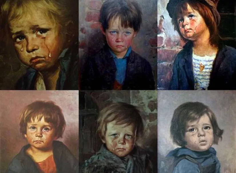 The different variants of "The Crying Boy" painting