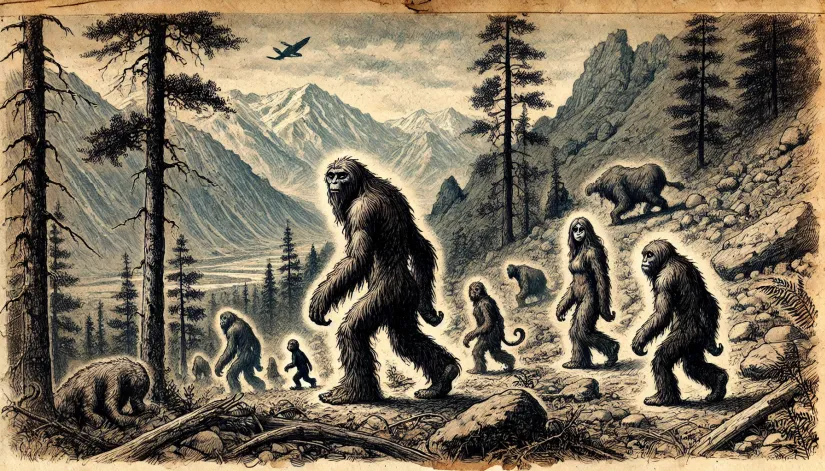 1963-Altai-Mountains-Almas-Family Sketch of a family of Almas sighted in the Altai Mountains by Ivan Ivlov in 1963