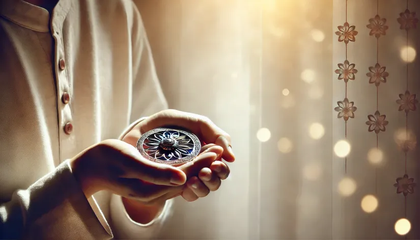 Person holding sentimental items, like jewelry, to connect with a loved one who passed away.