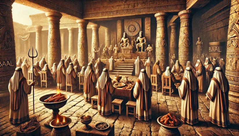 Sacrificial-Offerings-to-Baal-Canaanite-Ritual Ancient Canaanite sacrificial offering to Baal in a temple setting
