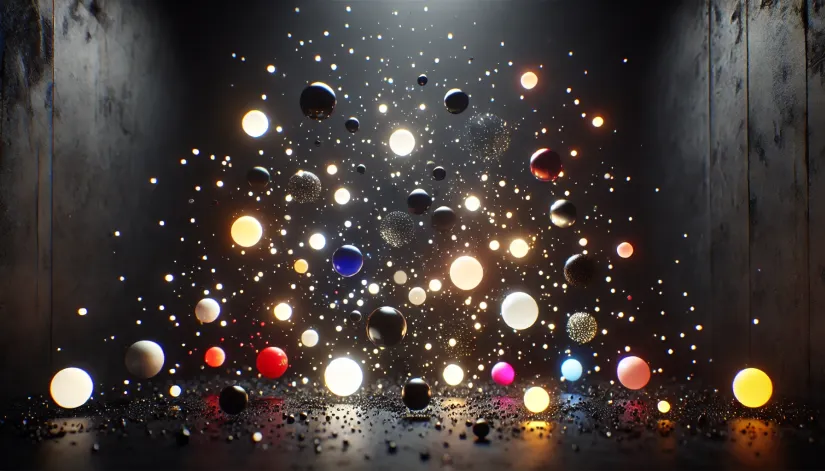 A collection of ghost orbs in white, black, red, orange, yellow, green, blue, purple, pink, and gold glowing against a dark, black-and-white background.